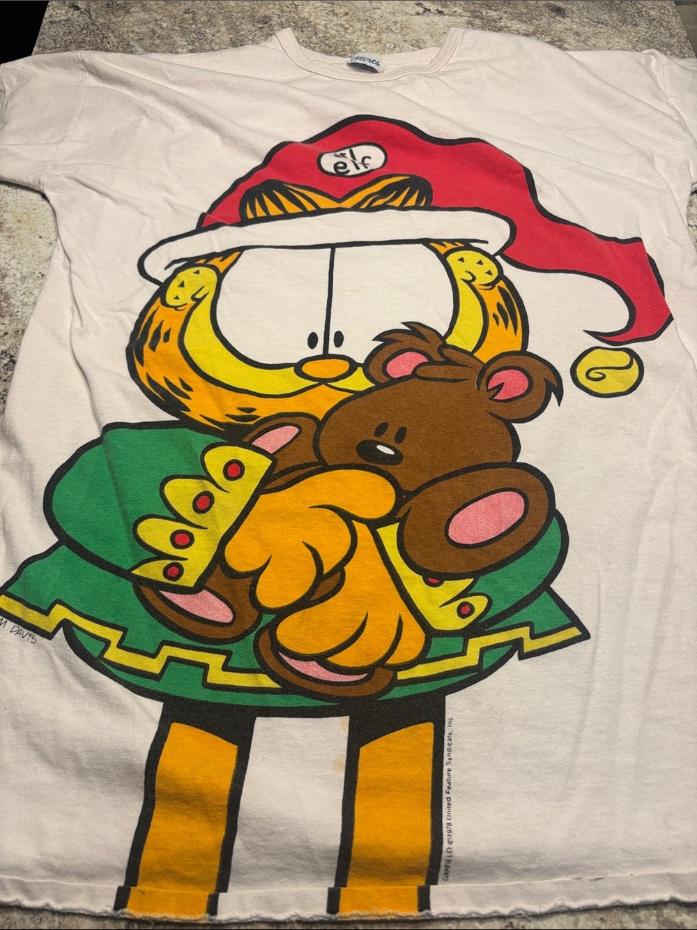 Garfield Holiday Graphic Tee with Teddy - Elf Hat